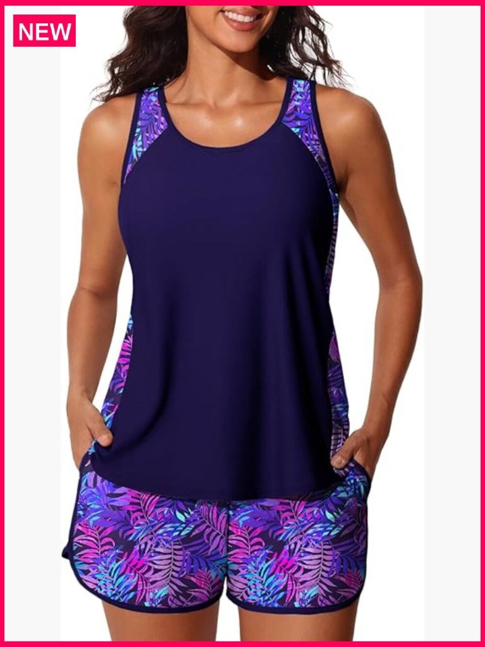 Blouson Tankini with Tummy Control and Pockets Swim Shorts